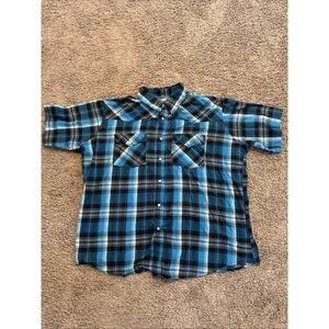 Rustic Ridge Mens 2xl Plaid Western Pearl Snap Short Sleeve Shirt Black Blue